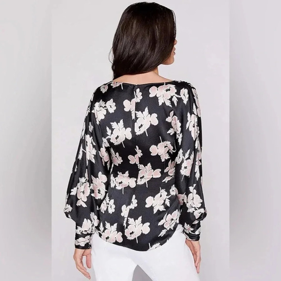 NWT Cinq à Sept Yesenia Floral Tie-Front Silk Blouse Black/ Blush Pink - Picture 3 of 11